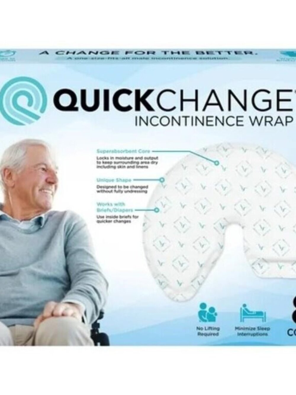 Male Maximum Absorbency Incontinence Wrap, One-Size, 8 Count (2 Packs=16)